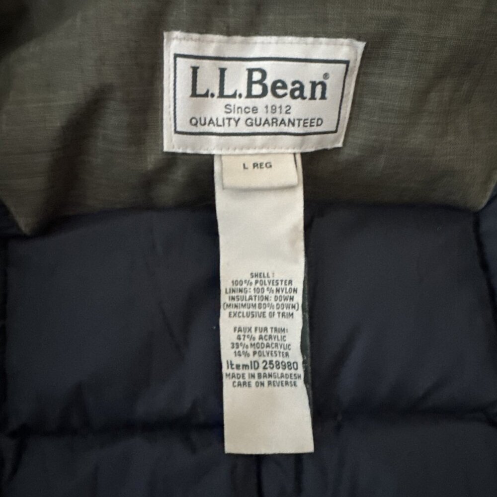 LL Bean Men's Baxter State Jacket Parka Hood Faux Fur Down Insulated Size L Reg - Picture 5 of 12